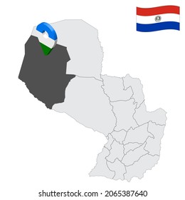 Location Boqueron Department on map Paraguay. 3d location sign similar to the flag of Boqueron. Quality map  with  provinces Republic of Paraguay for your design. EPS10
