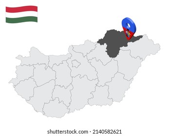 Location Borsod-Abauj-Zemplen County on map Hungary. 3d location sign similar to the flag of  Borsod-Abauj-Zemplen. Quality map  with  Regions of the Hungary for your design. EPS10