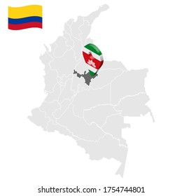 Location of Boyaca on map Colombia. 3d Boyaca location sign. Flag of Boyaca. Quality map with regions Republic of Colombia for your web site design, logo, app, UI. Stock vector. EPS10.