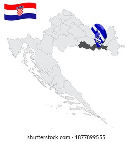 Location Brod-Posavina County on map Croatia. 3d location sign similar to the flag of  Brod-Posavina County. Quality map  with regions of  Croatia for your design. EPS10.