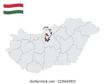 Location Budapest on map Hungary. 3d location sign similar to the flag of  Budapest. Quality map  with  Regions of the Hungary for your design. EPS10