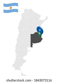 Location of  Buenos Aires Province  on map Argentina. 3d location sign similar to the flag of Buenos Aires. Quality map  with  provinces of  Argentina for your design. EPS10.