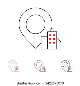 Location, Building, Hotel Bold and thin black line icon set