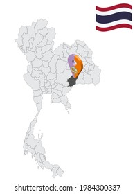 Location of Buriram Province on map Thailand. 3d Buriram flag map marker location pin. Quality map with Provinces of Thailand for your web site design, app, UI. EPS10.
