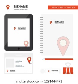 Location Business Logo, Tab App, Diary PVC Employee Card and USB Brand Stationary Package Design Vector Template
