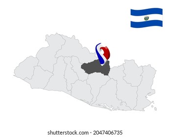 Lage der Cabanas Abteilung auf der Karte El Salvador. 3D-Ortszeichen ähnlich der Flagge von Cabanas. Qualitätskarte mit Provinzen von El Salvador für Ihr Design. EPS10