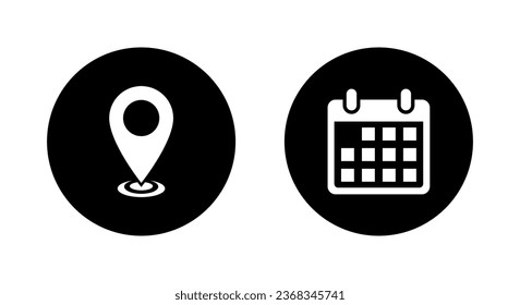 Location and calendar icon vector in circle background. Address and date sign symbol
