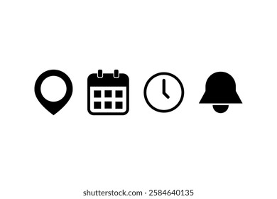 location, calendar, time and notification icon vector