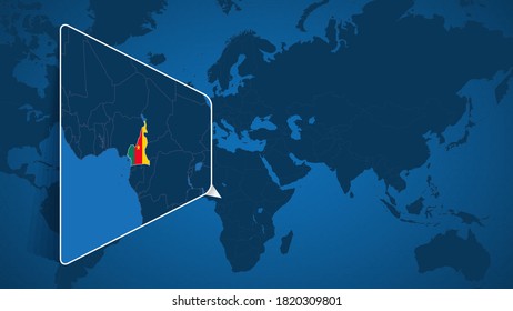 Lage Kameruns auf der Weltkarte mit erweiterter Karte Kameruns mit Flagge. Geografische Vektorvorlage für Ihr Design.