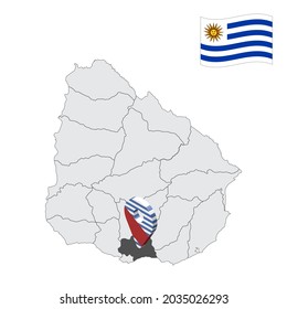 Location Canelones Department  on map Uruguay. 3d location sign similar to the flag of  Canelones Department. Quality map  with  regions of Uruguay for your design. EPS10