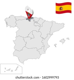 Location of Cantabria on map Spain. 3d Cantabria location sign similar to the flag of Cantabria. Quality map  with regions Kingdom of Spain. Stock vector. EPS10.