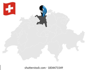 Location Canton of  Aargau on map Switzerland. 3d location sign similar to the flag of  Aargau. Quality map  with  provinces of  Switzerland for your design. EPS10.