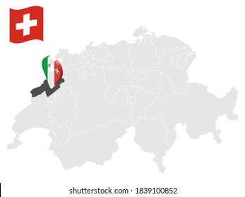 Location Canton of  Neuchatel on map Switzerland. 3d location sign similar to the flag of  Neuchatel. Quality map  with cantons of  Switzerland for your design. EPS10.