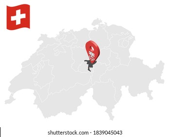 Location Canton of  Nidwalden on map Switzerland. 3d location sign similar to the flag of  Nidwalden. Quality map  with cantons of  Switzerland for your design. EPS10.