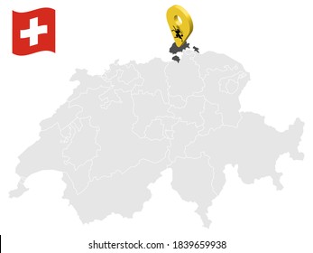 Location Canton of  Schaffhausen on map Switzerland. 3d location sign similar to the flag of  Schaffhausen. Quality map  with cantons of  Switzerland for your design. EPS10.