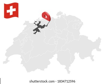 Location Canton of  Solothurn on map Switzerland. 3d location sign similar to the flag of  Solothurn. Quality map  with  provinces of  Switzerland for your design. EPS10.