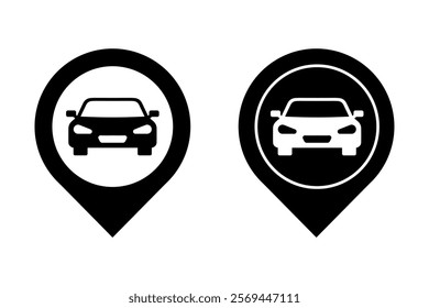 Localização Conjunto de ícones do carro. Símbolo de automóvel. Sinal de Pin do Mapa