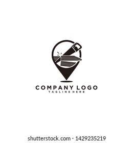 location of carpenters, location of sawing wood logo vector icon ilustration