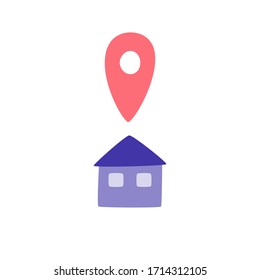 Location cartoon flat vector icon. Hand drawn in trendy doodle style -whereabouts. Colorful illustration Isolated on white background.