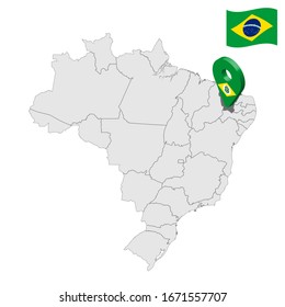 Location of Ceara on map Brazil. 3d Ceara location sign. Flag of Ceara. Quality map with regions of Brazil. Stock vector. EPS10.