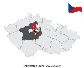 Location Central Bohemian Region on map Czech Republic. 3d location sign similar to the flag of Central Bohemian. Quality map  with  Regions of the Czech Republic for your design. EPS10