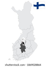 Location Central Finland Region  on map Finland. 3d location sign similar to the flag of  Central Finland. Quality map  with regions of  Finland for your design. EPS10.