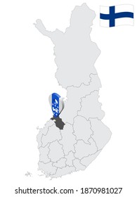 Location Central Ostrobothnia Region on map Finland. 3d location sign similar to the flag of  Central Ostrobothnia. Quality map  with regions of  Finland for your design. EPS10.