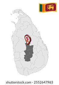 Localização Província Central no mapa Sri Lanka. Sinal de localização 3d semelhante à bandeira da Província Central. Mapa de qualidade com Províncias do Sri Lanka para o seu design. EPS10