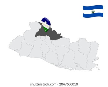 Location of  Chalatenango Department on map El Salvador. 3d location sign similar to the flag of Chalatenango. Quality map  with  provinces of  El Salvador for your design. EPS10