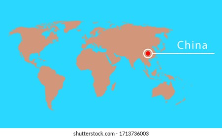 Ubicación de China en un mapa mundial.