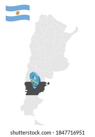 Location of  Chubut Province  on map Argentina. 3d location sign similar to the flag of Chubut . Quality map  with  provinces of  Argentina for your design. EPS10.