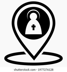 The location is the church. Point of interest on the map. Monuments GPS. Vector icon.