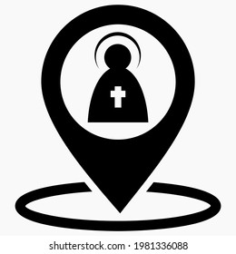 The location is the church. Point of interest on the map. Monuments GPS. Vector icon.