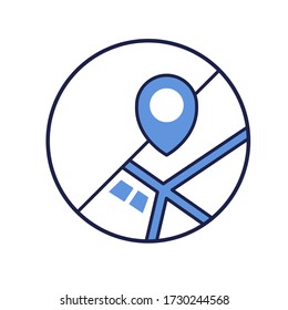 location circle icon on the white background. isolated navigation sign. blue marker on the map. flat illustration.