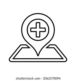 Location, clinic navigation outline icon. Line art vector.