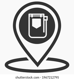 Location of a clothing store. GPS shop jeans. Clothing repair workshop. Vector icon.