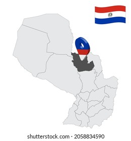 Location Concepcion Department on map Paraguay . 3d location sign similar to the flag of Concepcion. Quality map  with  provinces Republic of Paraguay for your design. EPS10