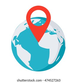  Location concept with globe and pointer in flat style.