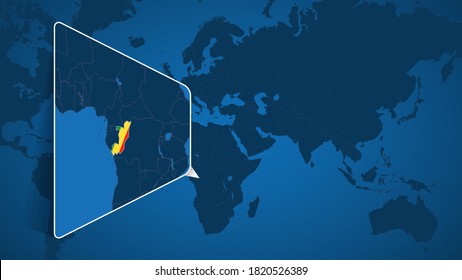 Location of Congo on the World Map with Enlarged Map of Congo with Flag. Geographical Vector Template for your design.