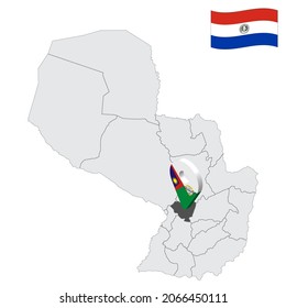 Location Cordillera  Department on map Paraguay. 3d location sign similar to the flag of Cordillera. Quality map  with  provinces Republic of Paraguay for your design. EPS10