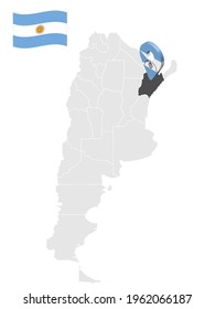 Location of  Corrientes on map Argentina. 3d location sign similar to the flag of Corrientes. Quality map  with  provinces of  Argentina for your design. EPS10