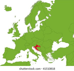 Location of Croatia on the Europa continent