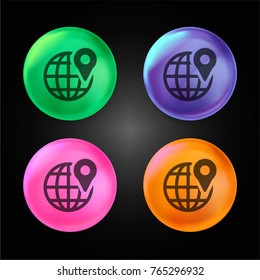 Location crystal ball design icon in green - blue - pink and orange.