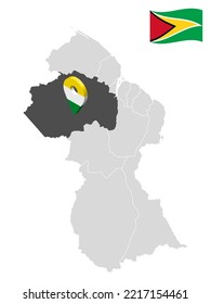 Location  Cuyuni-Mazaruni  Region on map Guyana. 3d location sign similar to the flag of Cuyuni-Mazaruni Region. Quality map  with  Regions of the Guyana for your design. EPS10