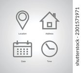 location date time and address vector icon set for invitation or webinar