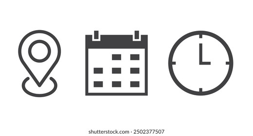 Location, Date, Time icon. location, date, time vector.