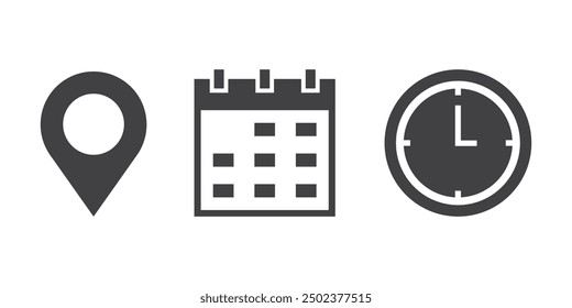 Location, Date, Time icon. location, date, time vector.