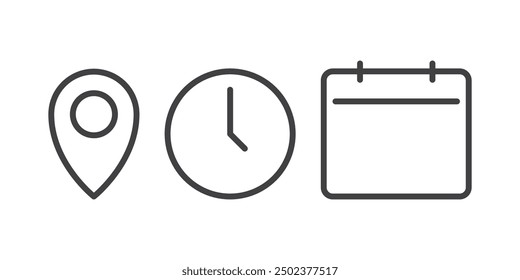 Location, Date, Time icon. location, date, time vector.