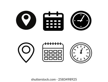 Location, Date, Time icon. location, date, time vector.