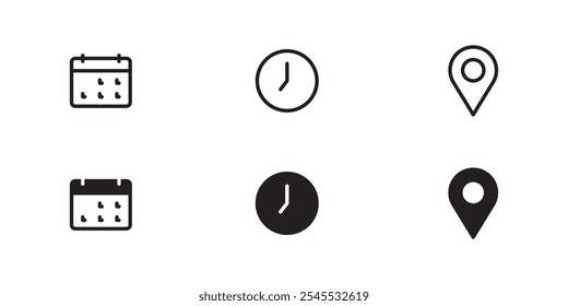 Iconos de Locación, fecha y hora 